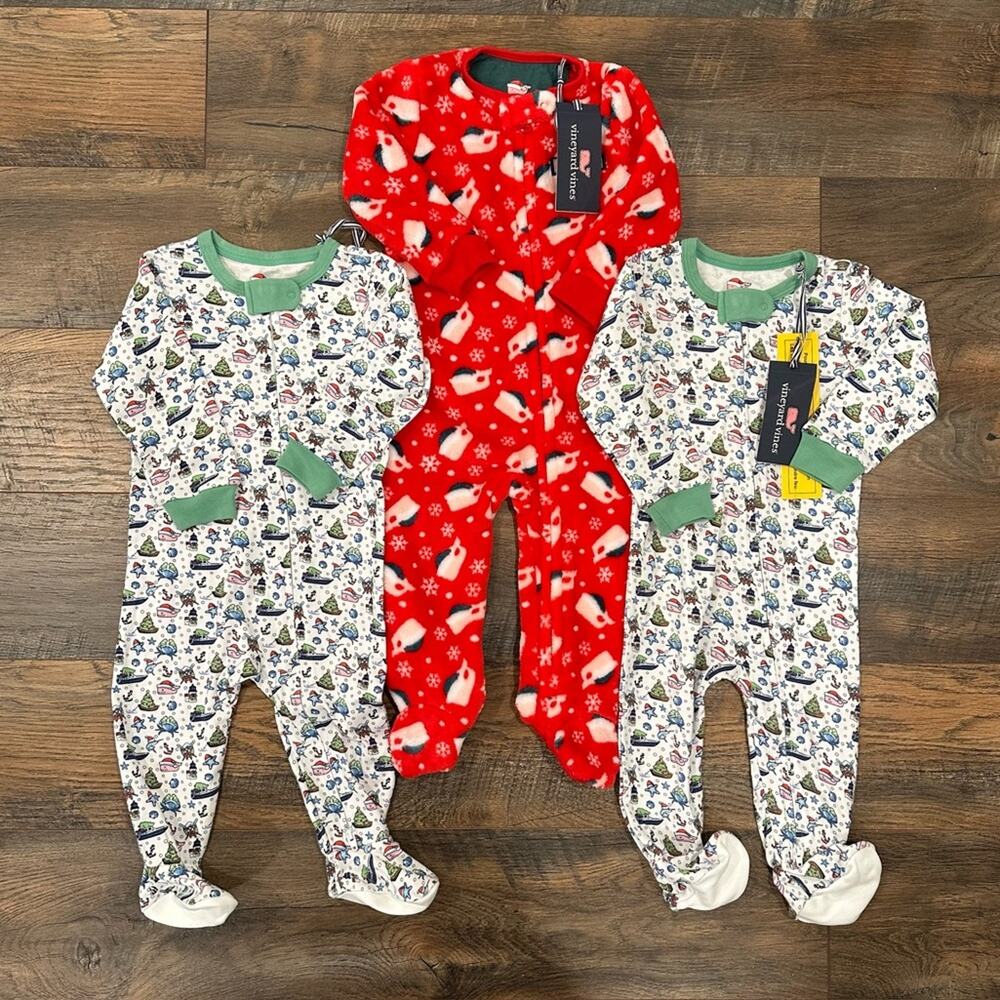 Vineyard Vines Christmas Onesie Baby Footie Pajamas Bundle